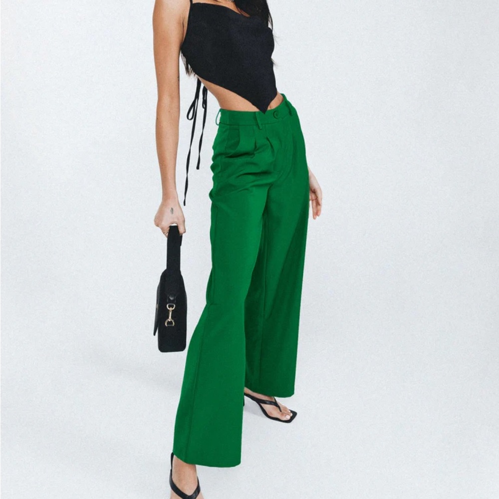 Women's Green Wide-Leg Trouser Pants